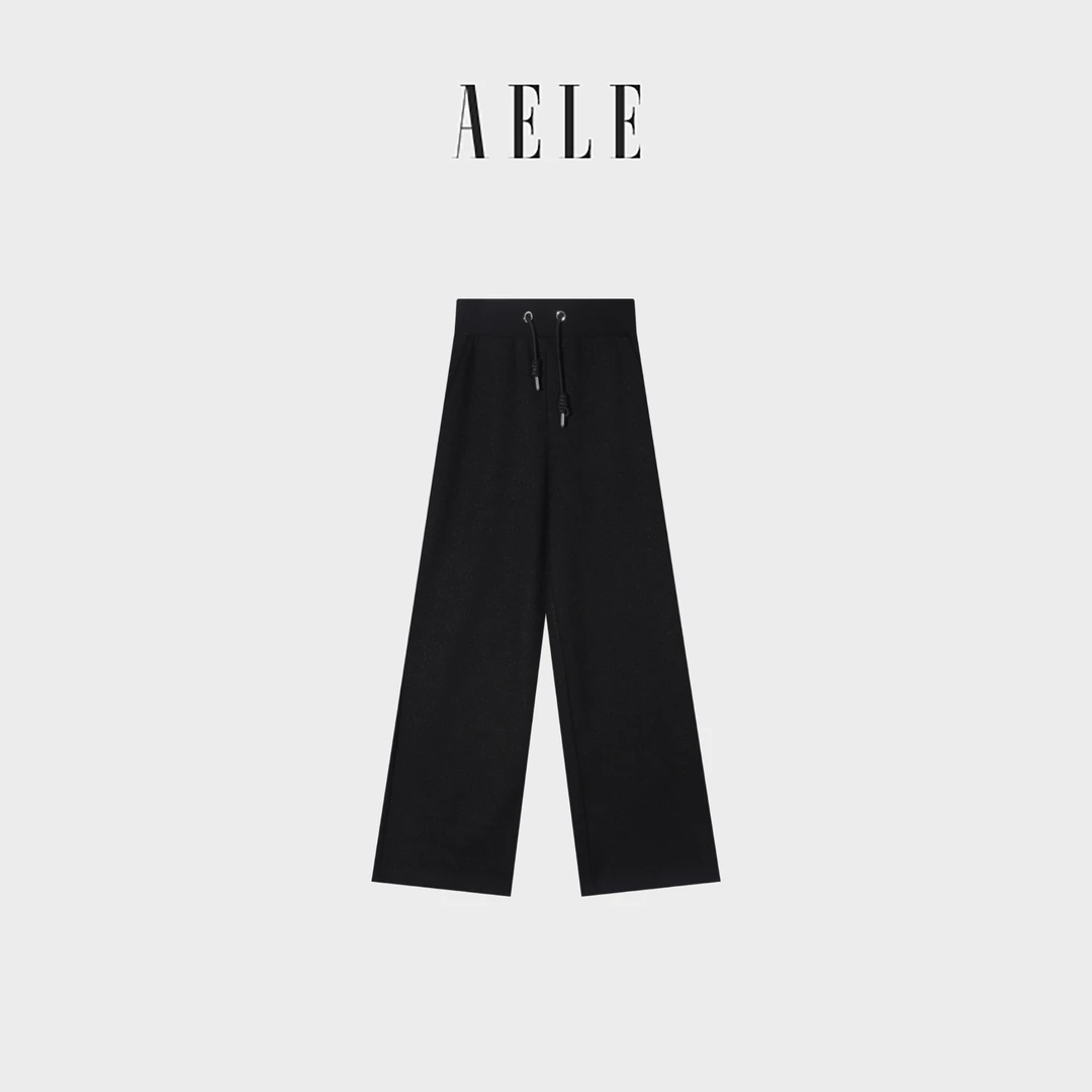 AELE K8F5 1194 D 黑色高腰简约个性抽绳直筒裤【超模】