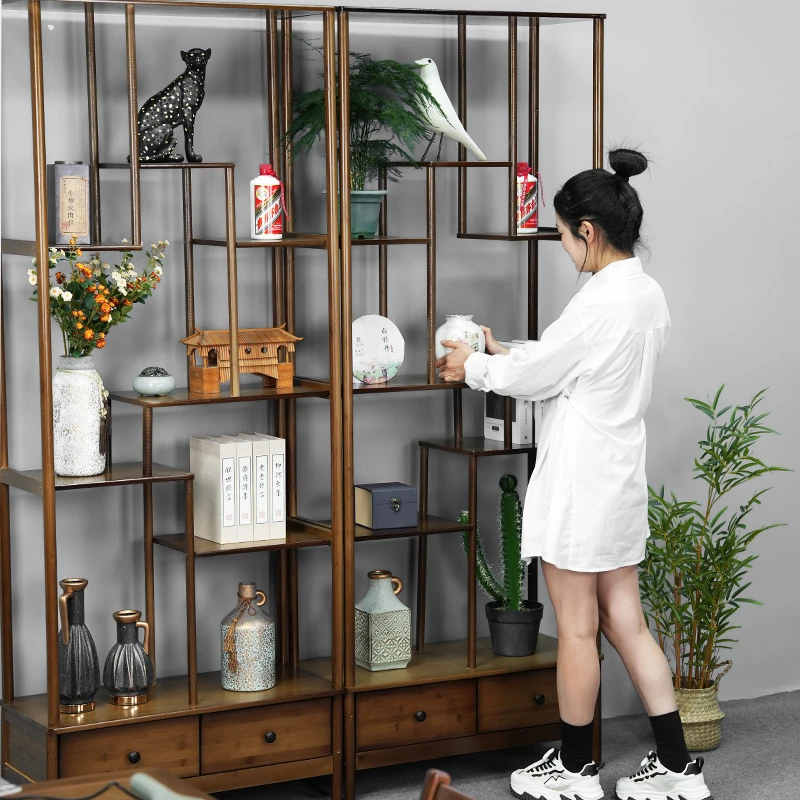 实木博古架楠竹中式多宝阁多层办公陈列置物架仿古茶叶茶室展示柜