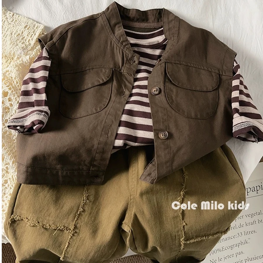 森系儿童马甲外穿男童女童马夹宝宝坎肩背心洋气韩版复古2024秋款