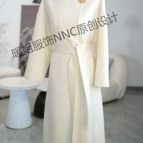 【NNC】(真)100极细羊毛大衣 166奶白色（含本布腰带）轻奢 气质