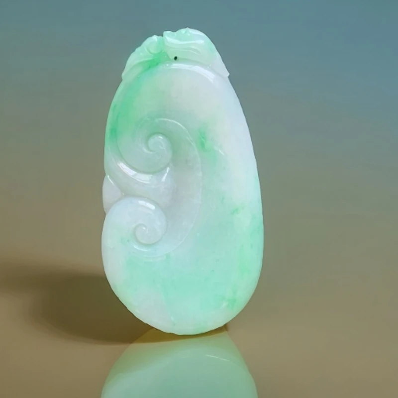 天然缅甸翡翠A货大如意吊坠圆润饱满吉祥如意飘阳绿厚装心想事成