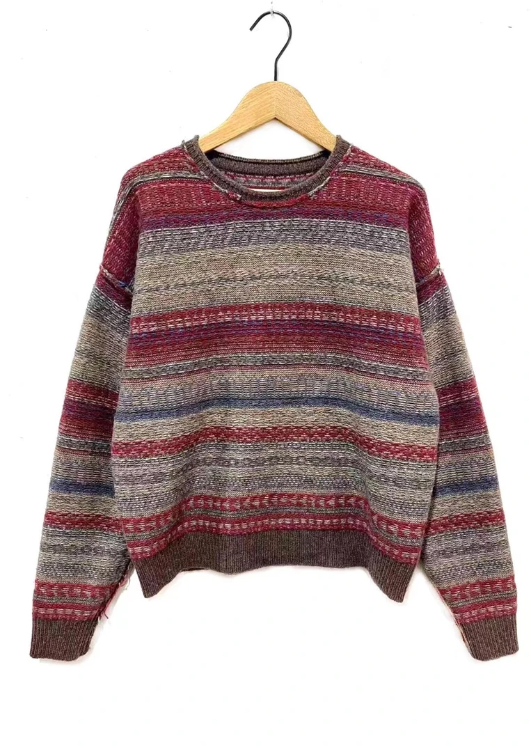 ZUO AN MI XIANG/左岸迷香左岸迷香番灰彩条套头毛衣