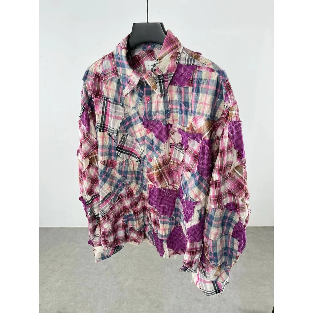 【YSFZ】设计师高级感格纹破坏羊腿袖休闲衬衫