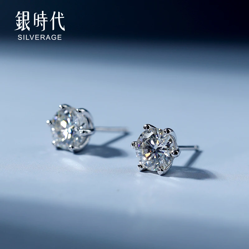 925银莫桑石耳饰 银时代时尚系列简约百搭莫桑石耳钉