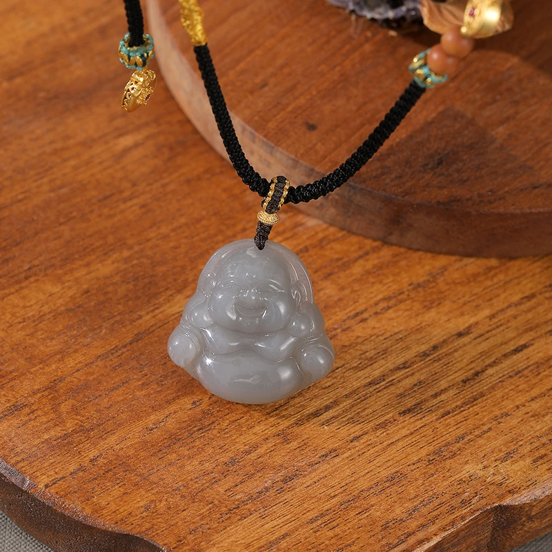 云影  银时代烟紫玉佛公手工编织绳项链