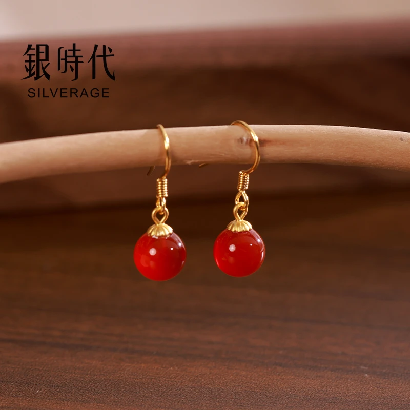 银时代S925银红玛瑙耳坠