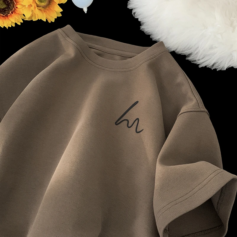 @MXD 夏季重磅300g空气层三本针小领口短袖T恤男简约宽松半袖体恤