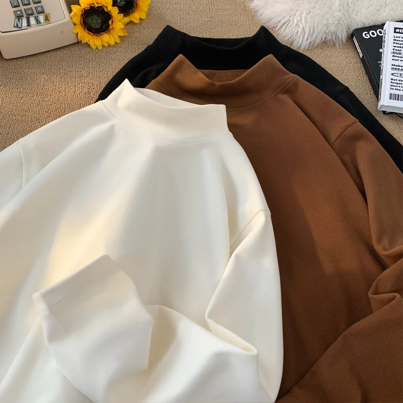 @MXD 德绒半高领打底衬男冬季加绒保暖纯色百搭宽松大码内搭上衣