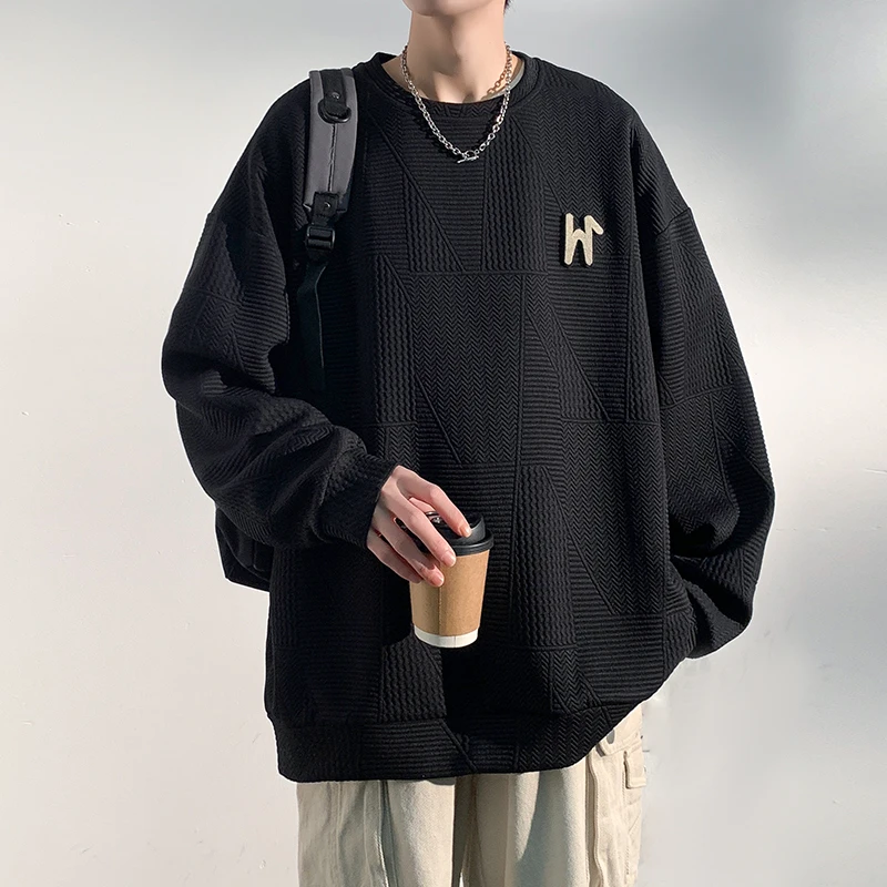 @MXD 空气层提花肌理感美式贴标圆领卫衣男潮牌宽松慵懒大码上衣