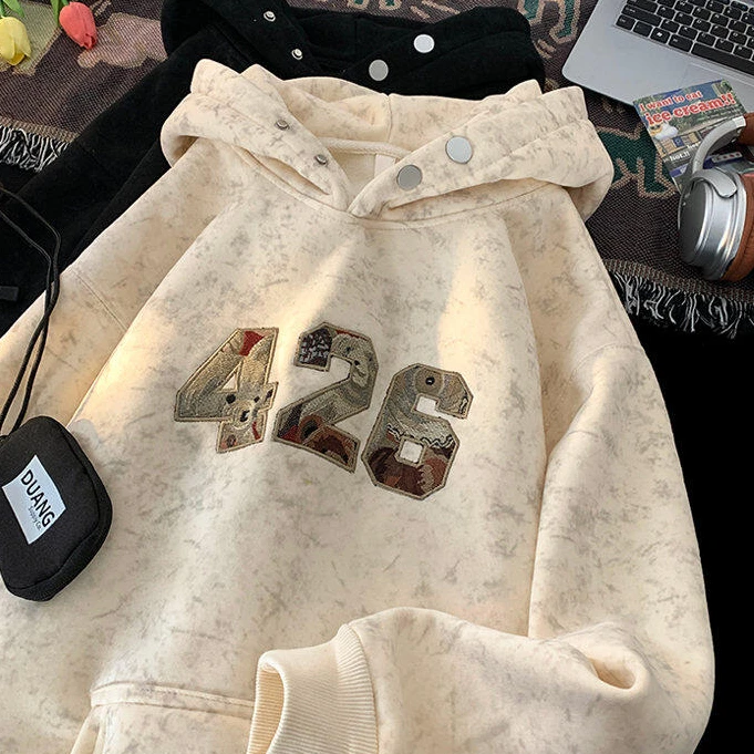 @MXD 重磅700g加绒加厚刺绣数字连帽卫衣男冬季美式潮牌宽松帽衫