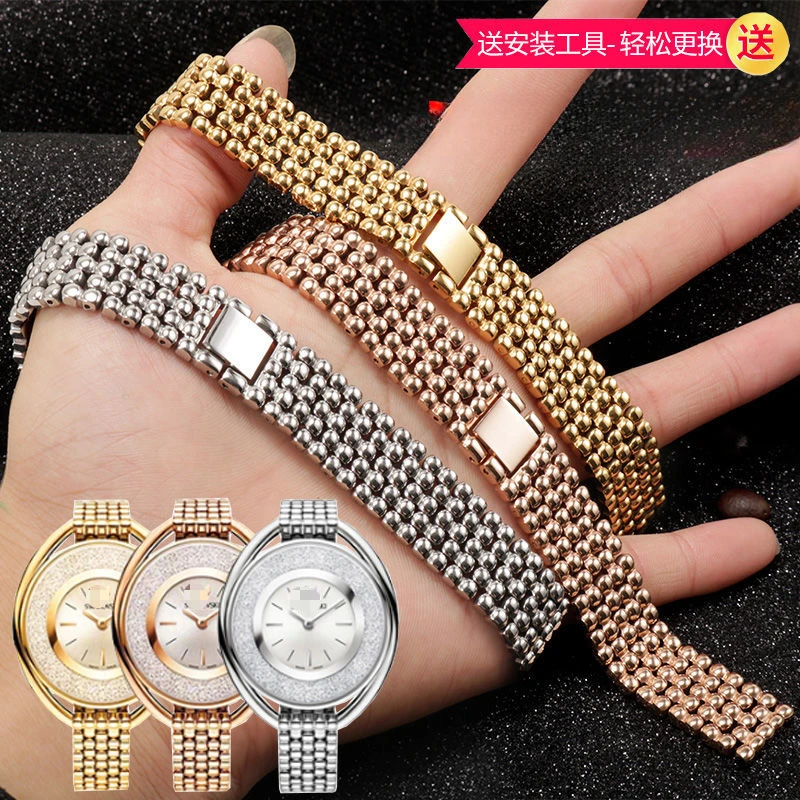女士精钢手表带代用施华洛世奇飞亚达金属钢带16/18mm