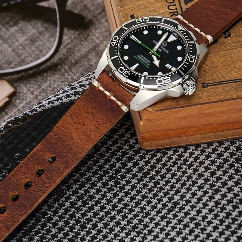 手工复古头层牛皮表带18 20 22 24MM柔软经典真皮男女休闲表链