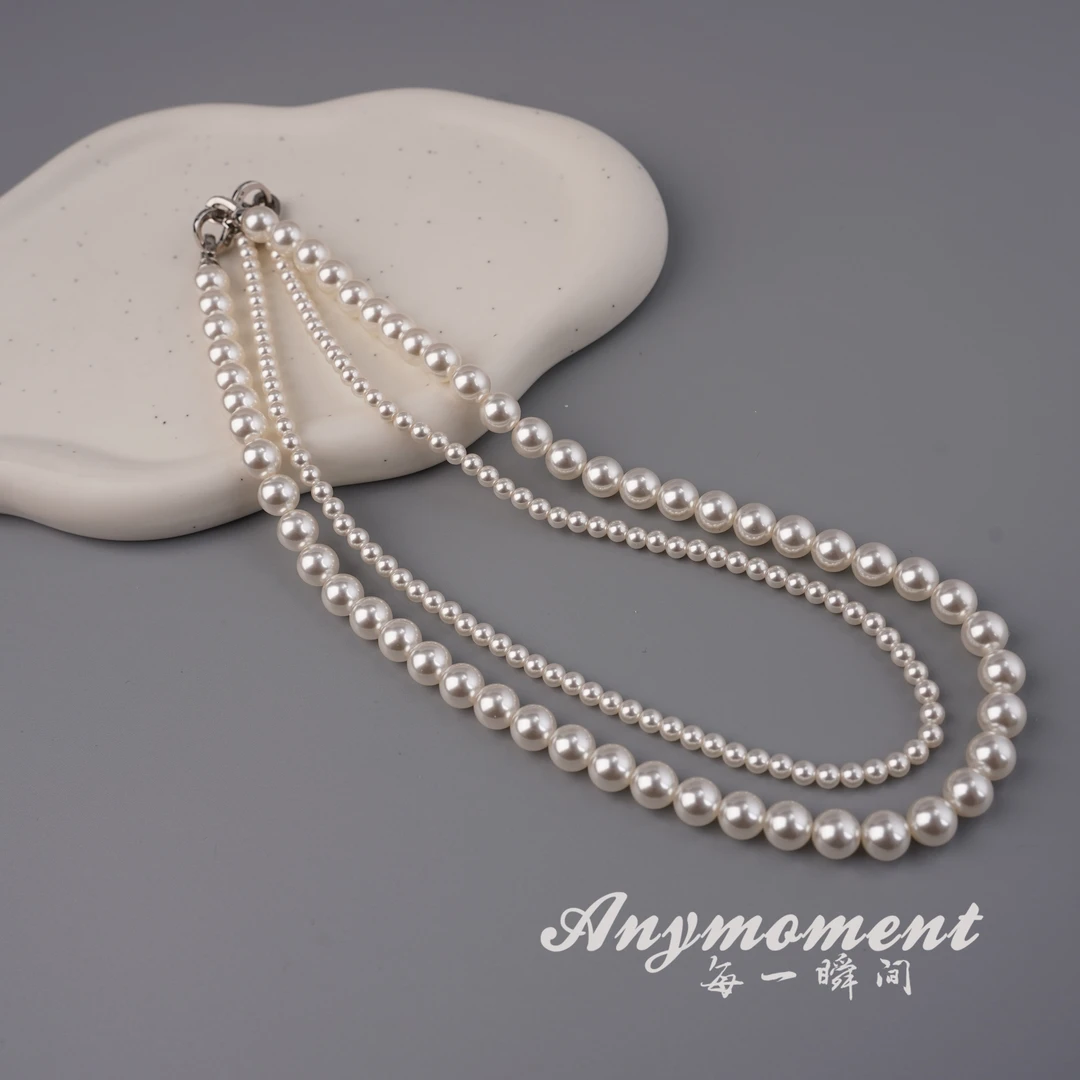 go 非金属仿珍珠项链 双层叠戴气质项链可拆分高级百搭毛衣链颈链