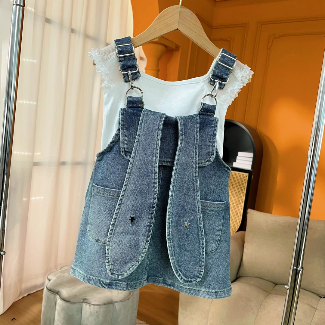 2025多牛仔背带裙女春夏兔耳朵设计感洋气可爱百搭时尚女童