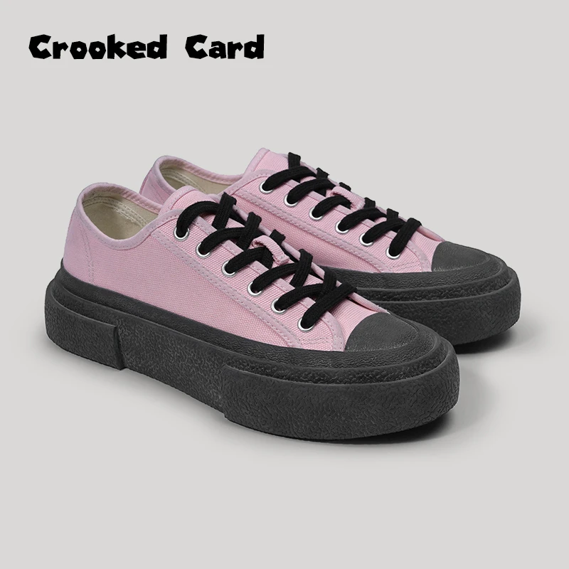 Crooked Card歪牌设计师原创小黑粉帆布鞋女ins潮休闲百搭小众