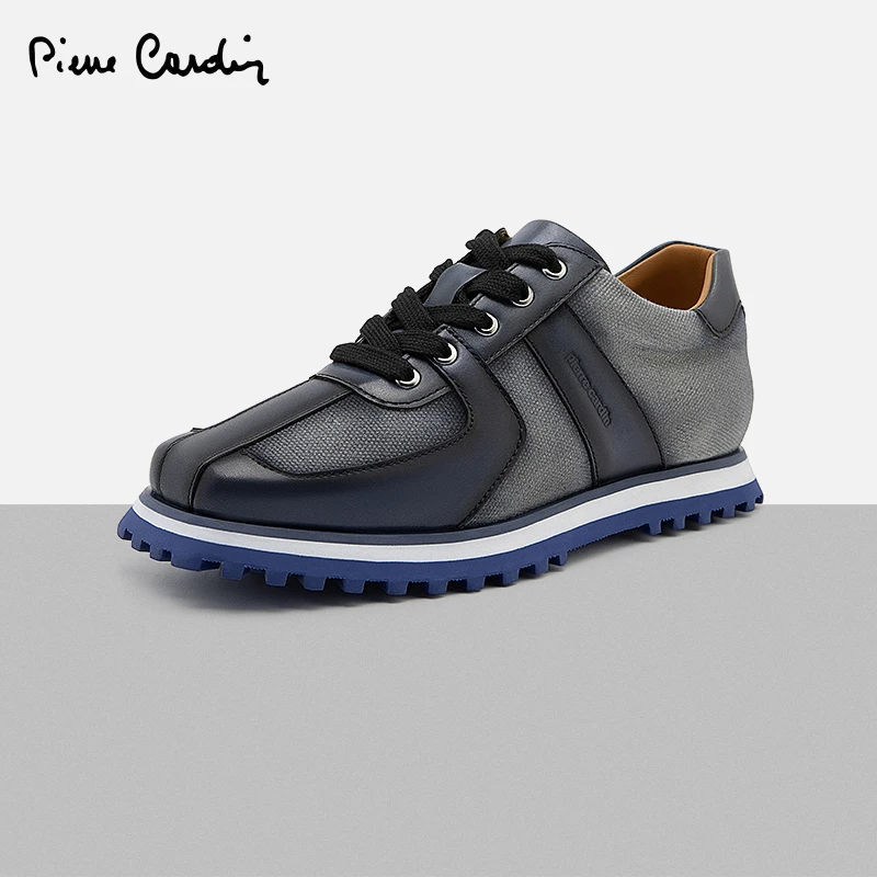 皮尔卡丹女士真皮复古时尚方头德训鞋低帮系带舒适百搭休闲女鞋