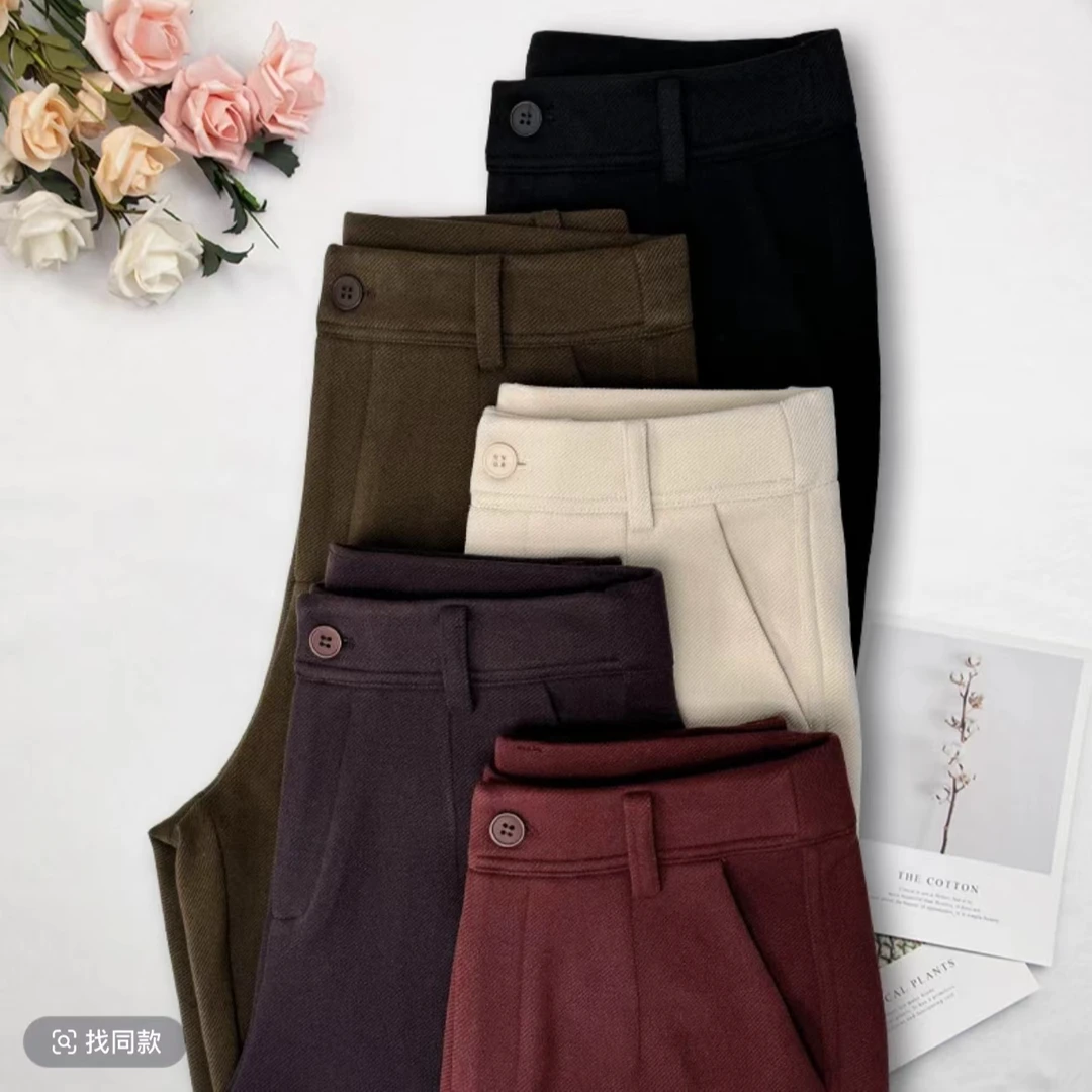 【醋酸纯羊毛】冬季新款保暖舒适休闲直筒裤高腰显瘦遮肉女裤-6602