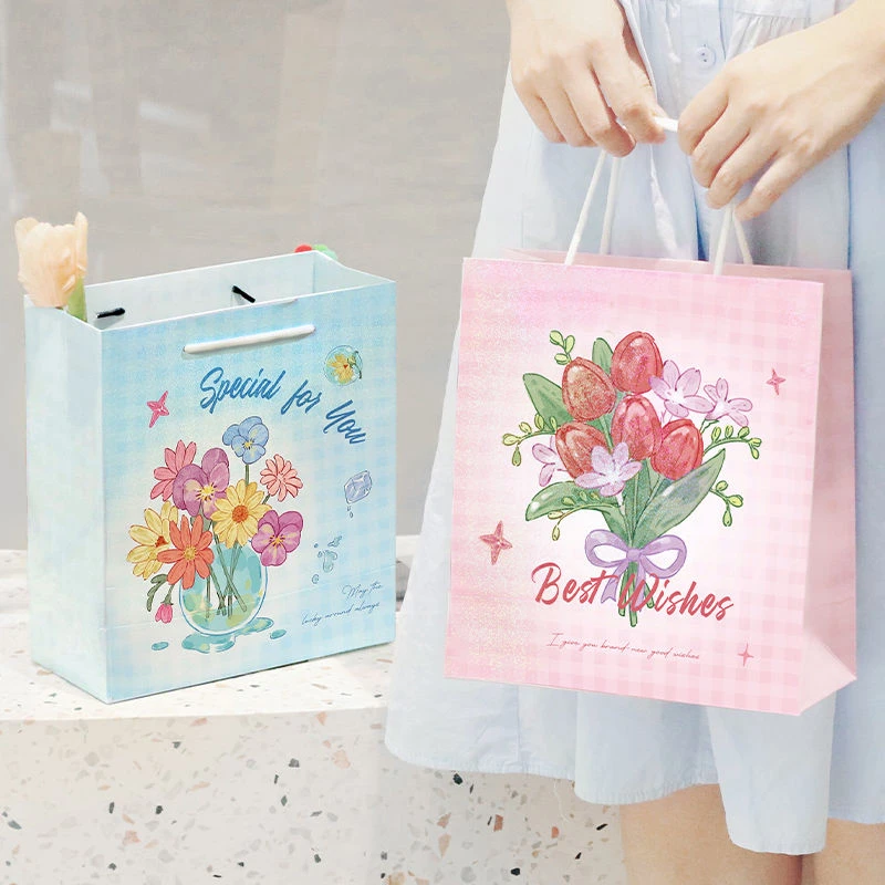 琉璃绮梦闪膜礼品袋 ins清新文艺花束女生日礼物袋礼品袋手提袋子
