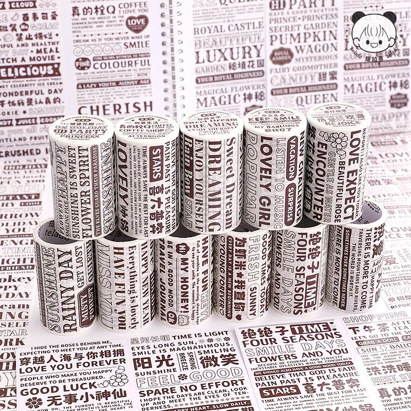 新款提拉多主题色系字素风和纸胶带 创意文字英文手帐diy拼贴素材