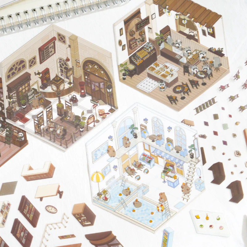 3d立体造景贴纸小屋沉浸式 diy微缩造景贴纸创意堆叠场景收纳贴纸