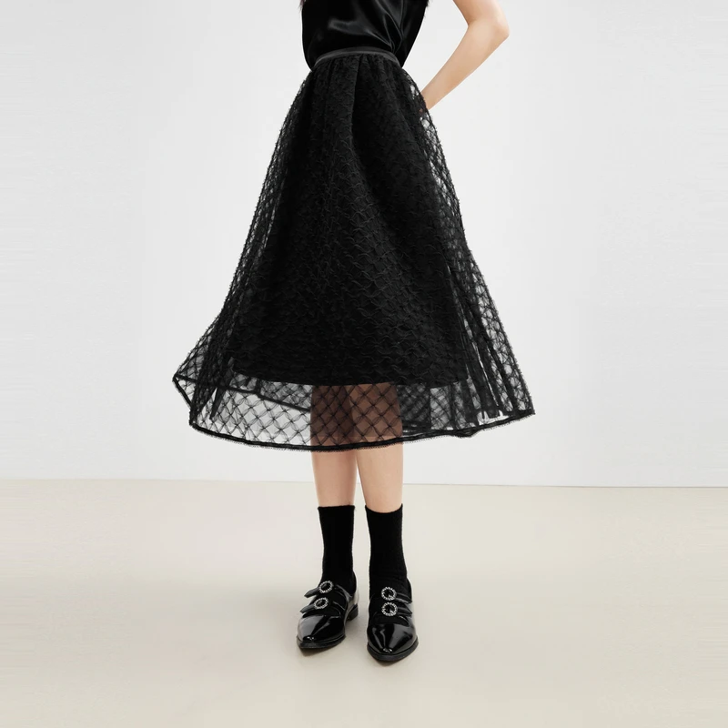 【品牌福利】秋水伊人仙气网纱半身裙a字蓬蓬裙中长款2258