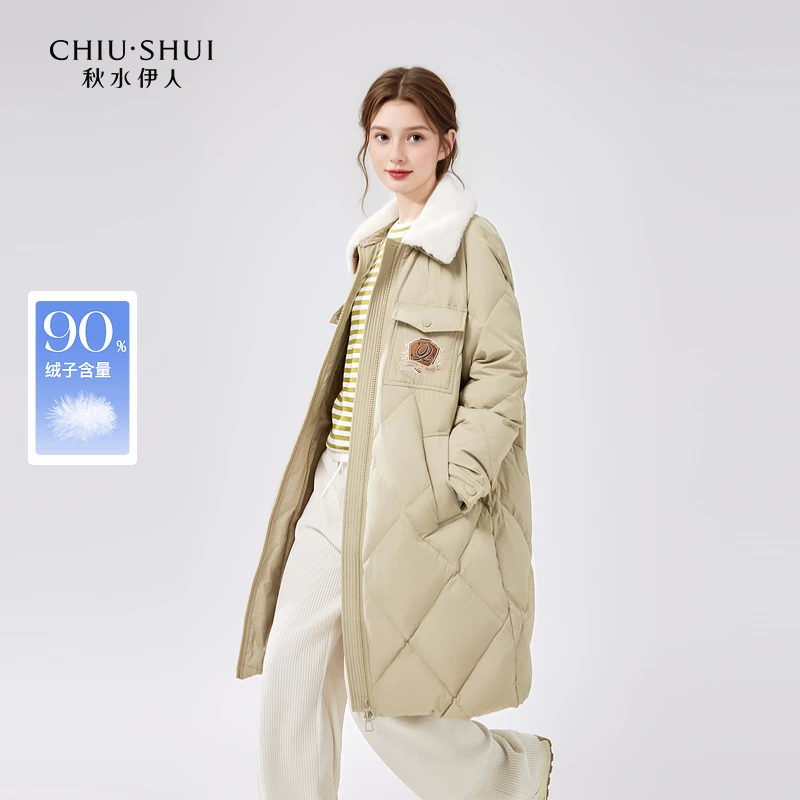 【品牌福利】秋水伊人翻领羽绒服中长款保暖外套624408D150247