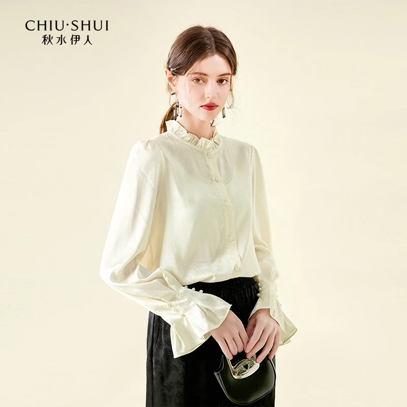 【直播】秋水伊人木耳边衬衫春季女简约宽松624112A060104