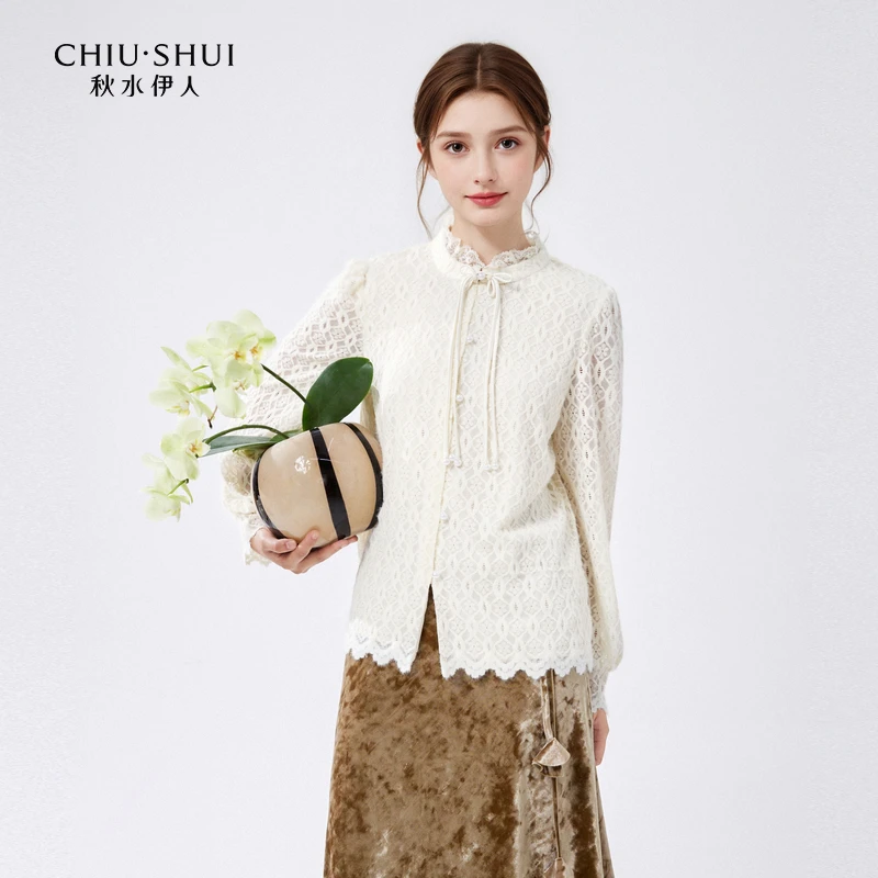 【直播】秋水伊人衬衫女盘装扣流苏镂空上衣624408A060347