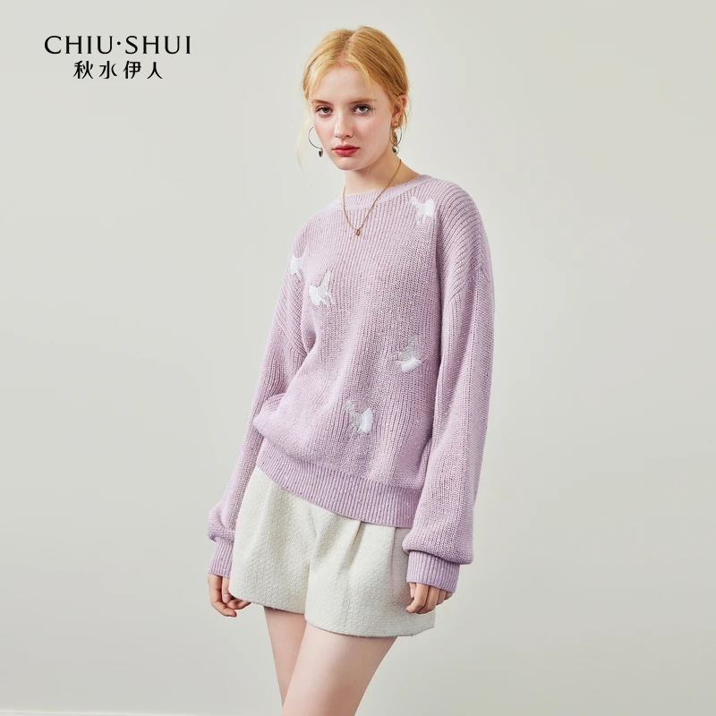 【直播】秋水伊人大气圆领提花毛针织衫冬季毛衣623410A100606