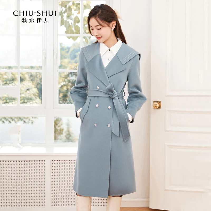 【李易行】秋水伊人大翻领羊毛双面呢外套女中长款622408E129078