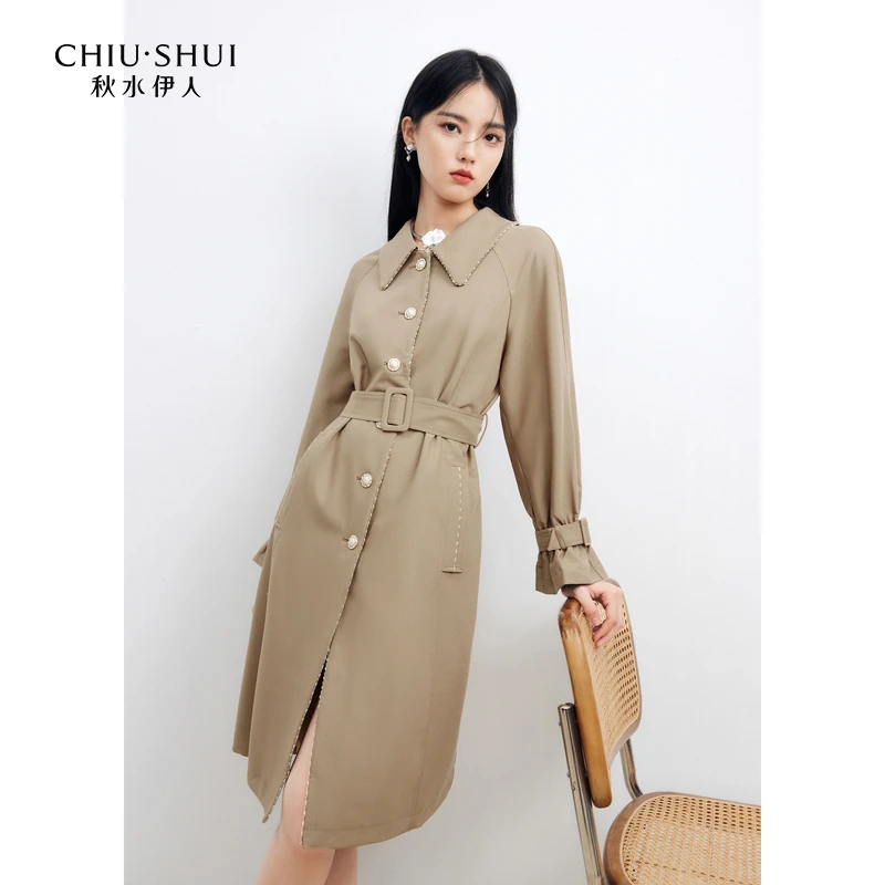 【品牌福利】秋水伊人卡其气质风衣通勤风外套女623112A110066