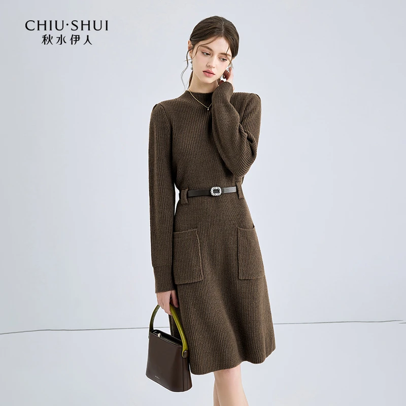 【邱莹莹专属】秋水伊人时尚设计感针织连衣裙冬季显瘦气质中长款毛
