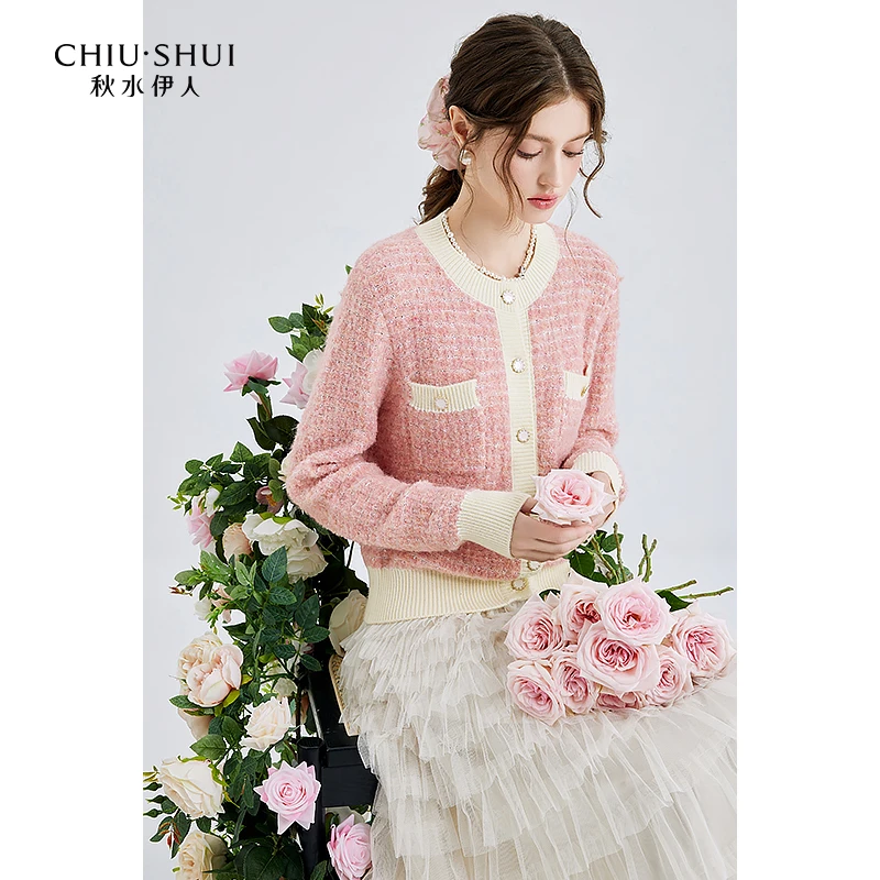 【赵老板专属】秋水伊圆领针织开衫春季女甜美撞色624112C102147