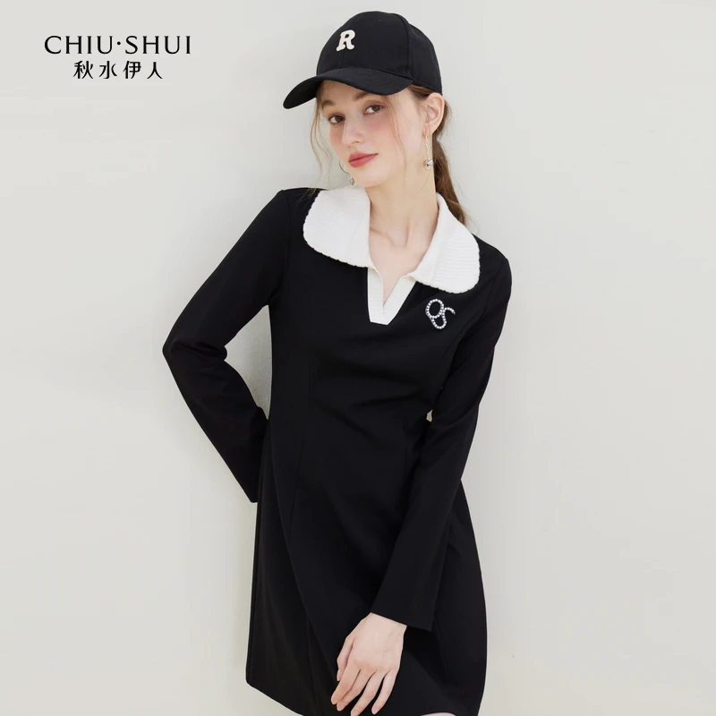 【小铃铛】秋水伊人收腰A版显瘦弹力针织连衣裙撞色