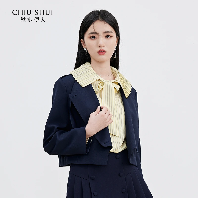 秋水伊人小香风短外套2023春装新款女装双排扣小个子百搭西装