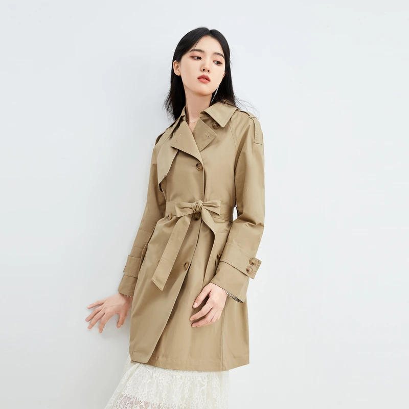 【品牌福利】秋水伊人风衣春新款修身中长款高级感小个子风衣外套女