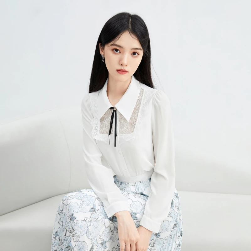 【品牌福利】秋水伊人拼接撞色衬衫女女装翻领纯色上衣女0033