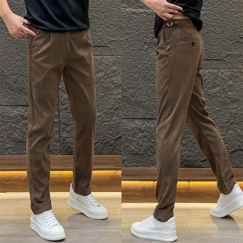 秋冬高品质细条绒休闲裤男士轻奢商务气质西装裤修身显瘦小直筒裤