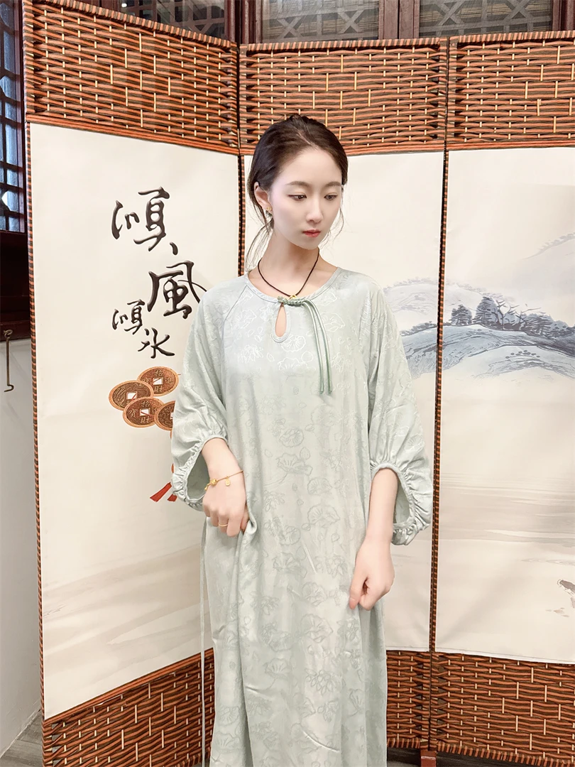 【清仓提花】棉绸连衣裙旗袍汉服复古国风古风文艺优雅中式长裙