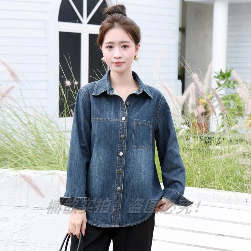 春款上新复古牛仔衬衫女2025新款休闲衬衣宽松显瘦上衣衬衫领