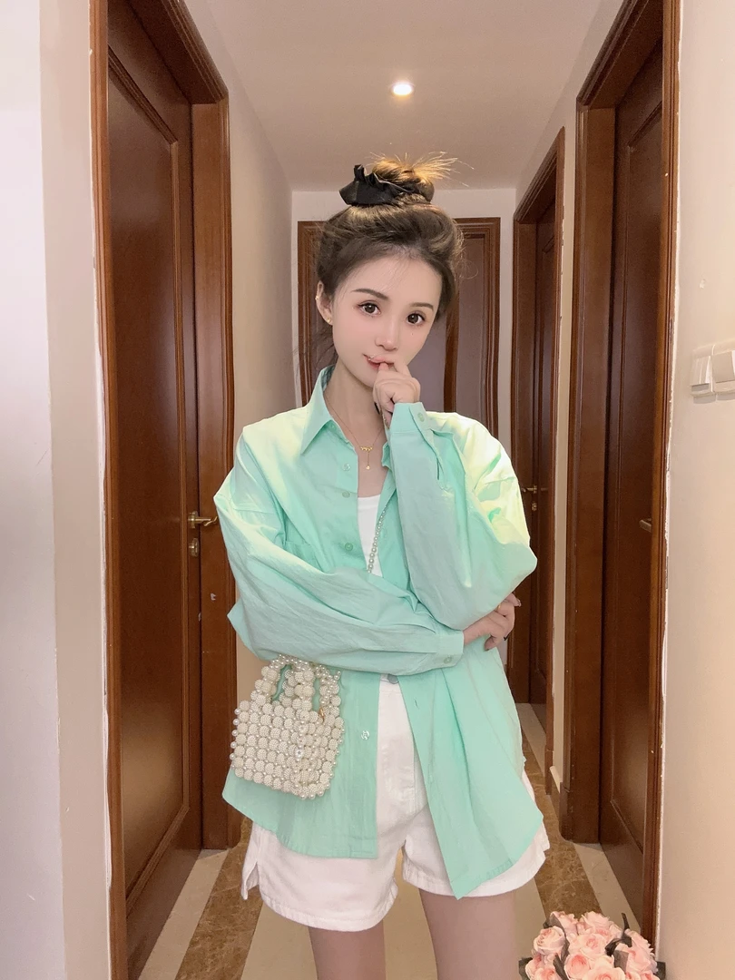 2025夏秋纯棉彩色衬衣女时尚百搭慵懒风韩系显瘦休闲宽松上衣外套