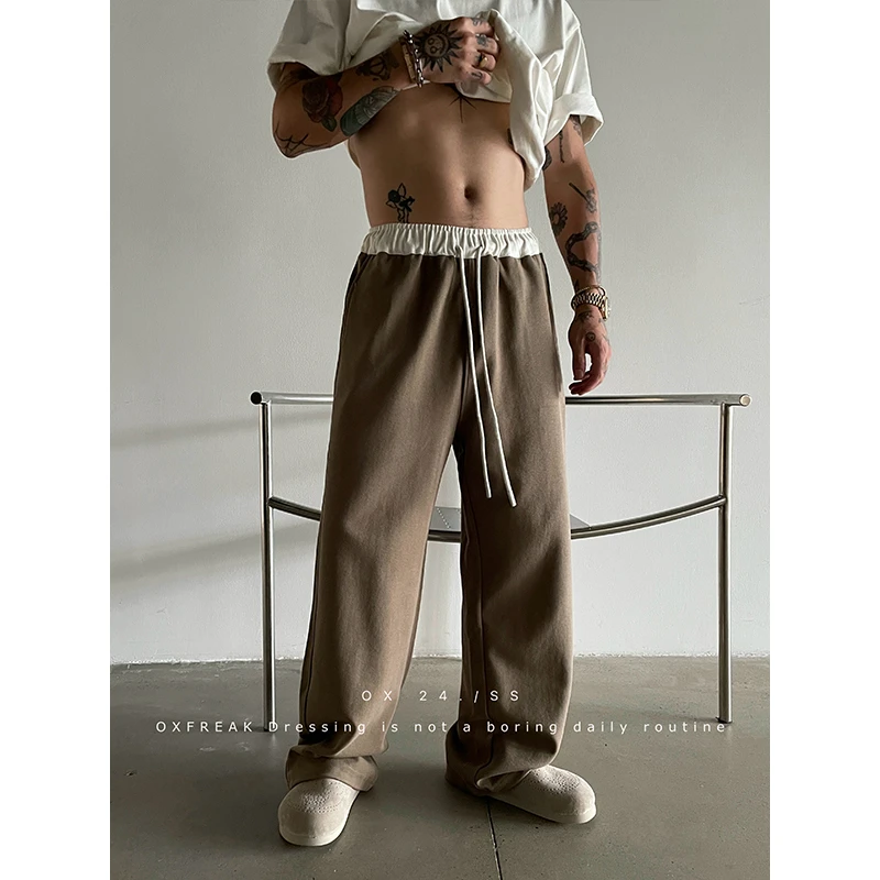 OXFREAK 24FW「舒适垂感 撞色松紧腰」初秋休闲裤男宽松拖地裤