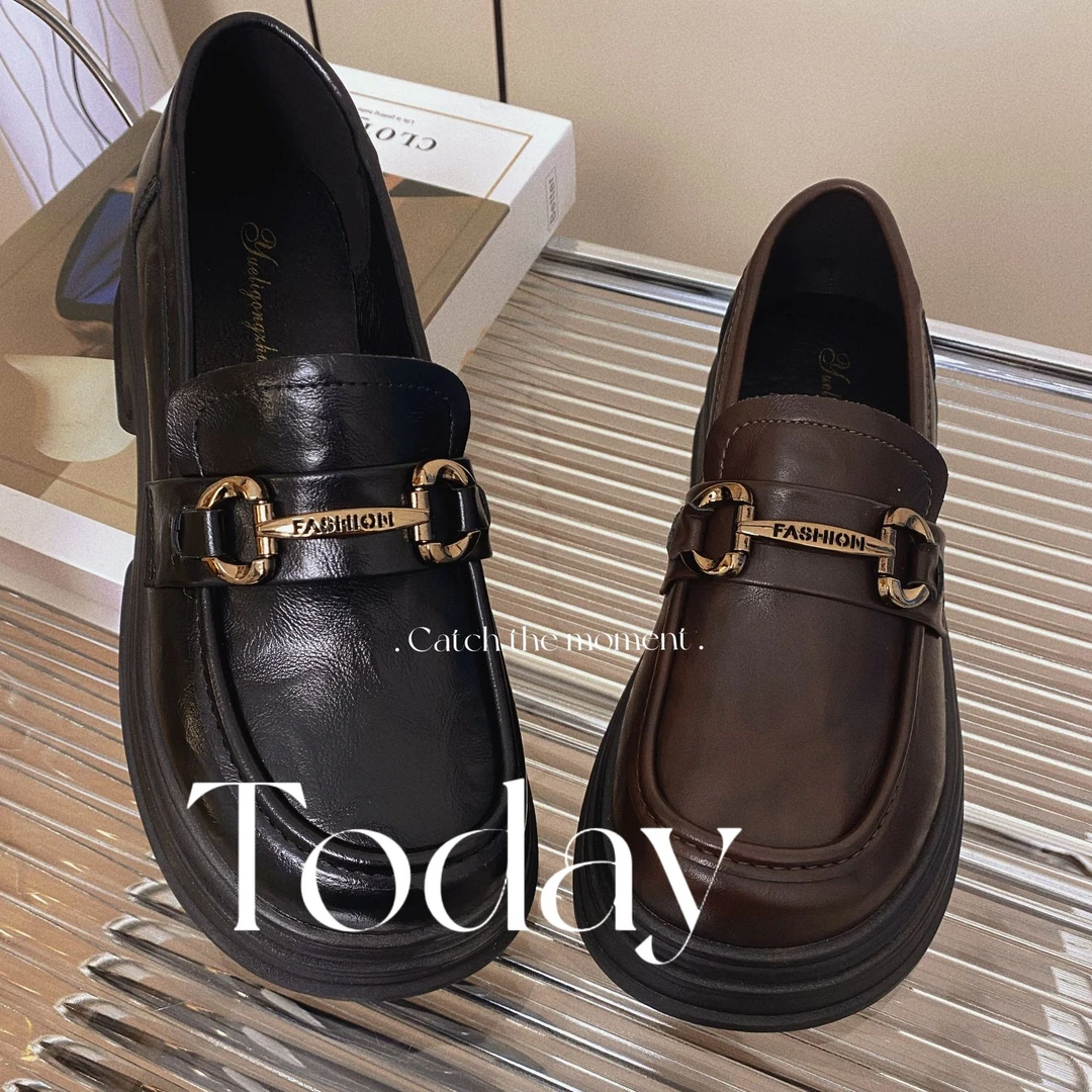 '古蕊‘新款英伦学院一脚蹬软底乐福女鞋厚底时尚百搭