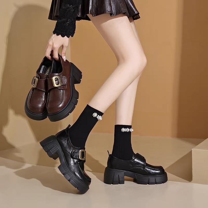 [按主播编码下单]2024新款爆款清货时尚百搭厚底乐福鞋黑色休闲