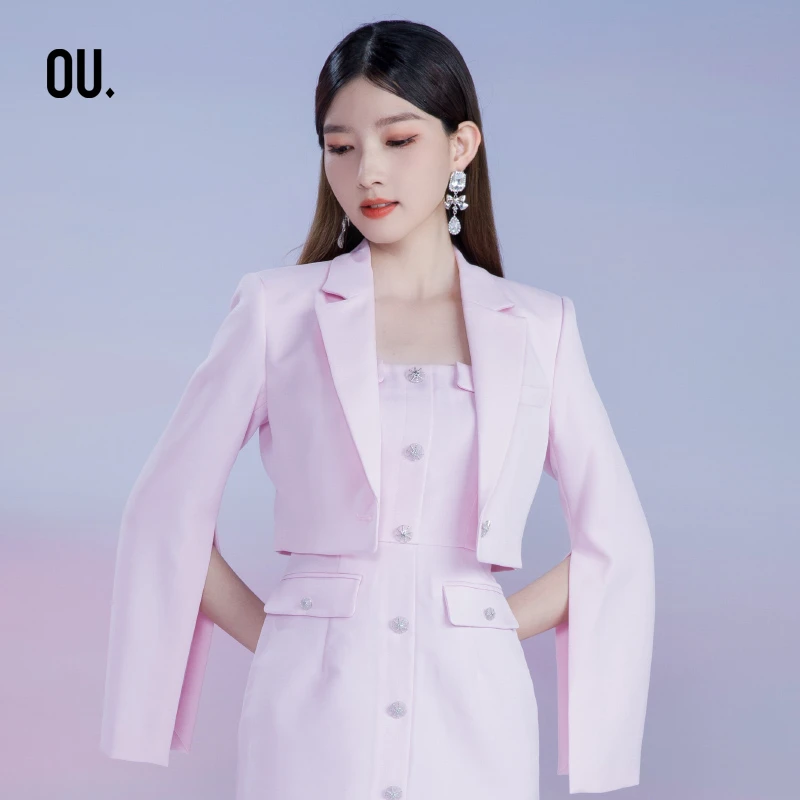 OU./欧点减龄修身显瘦优雅短西装外套1242220781粉色设计师纯色