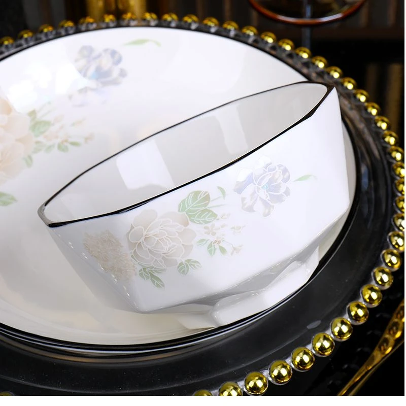 10只装梦幻花影4.5米饭碗拼盘盘子碗碟盘