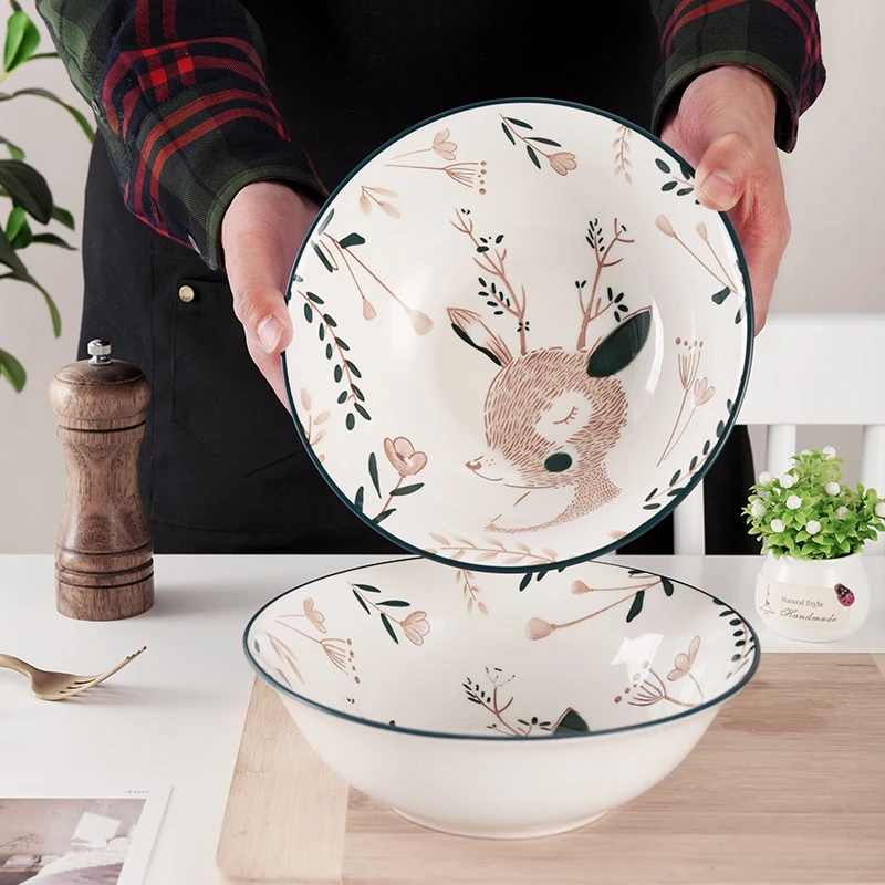 【包赔不补发187】8英寸面碗2只装一鹿有你釉下汤碗家用大汤碗大碗