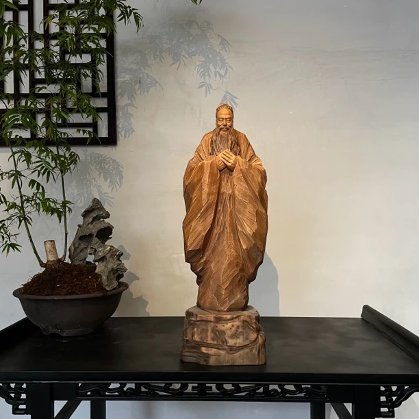 【孔子·万世师表-花梨木】原创手作木根雕工艺品书房茶室居家摆件