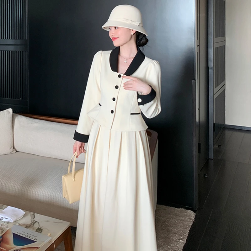 【千艺】【两件套】新款法式赫本风高级感气质时尚小洋装轻奢套装1808