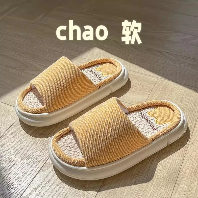 透气亚麻拖鞋女夏季2025新款居家室内情侣家用静音厚底防滑不臭脚